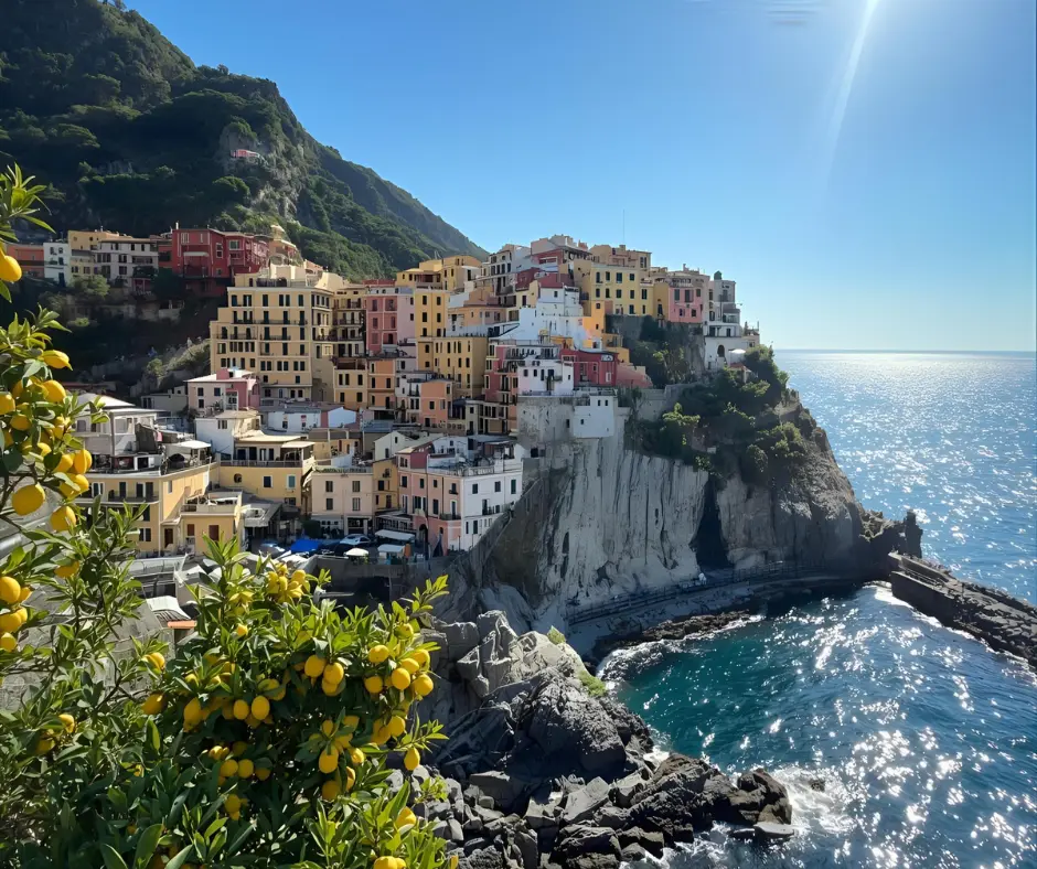 Colorful coastal hillside village