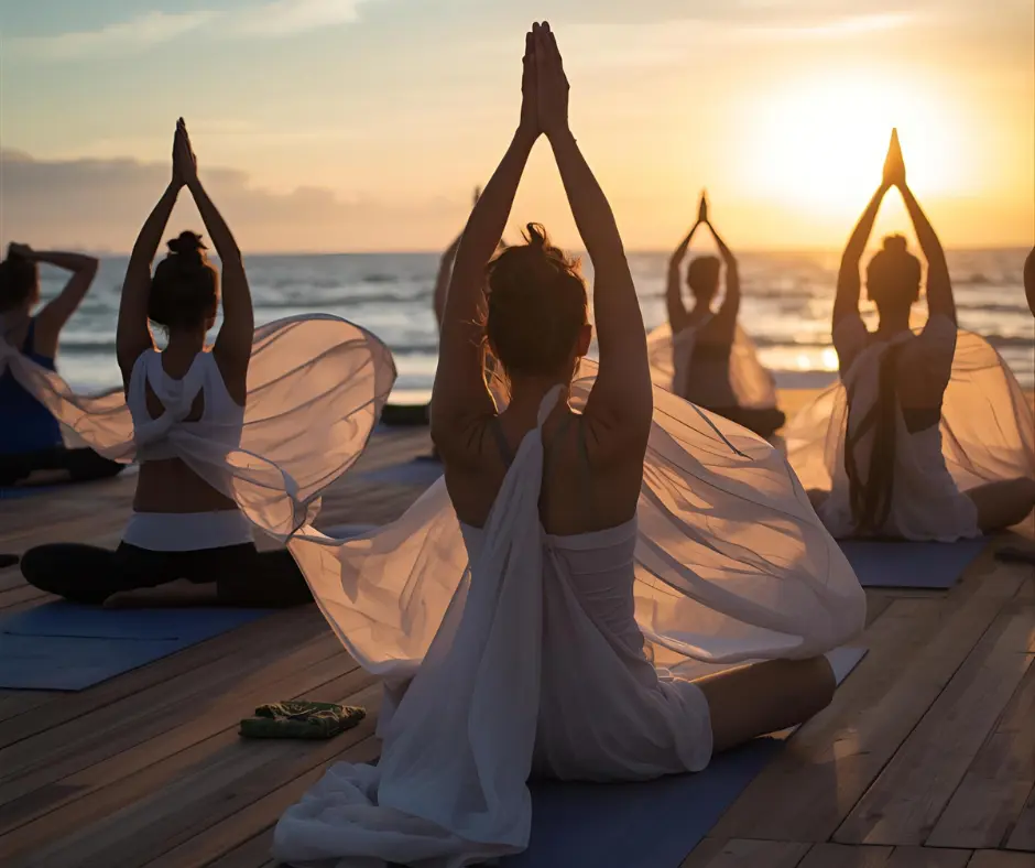 People practicing gentle movement outdoors